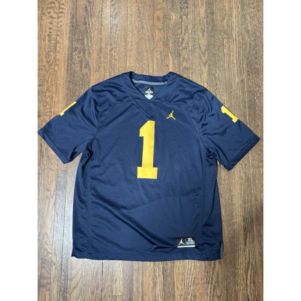 Michigan Wolverines Jordan Football Jersey #1 Mens XL Navy Blue Dri-Fit NCAA